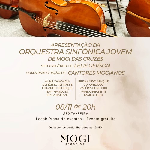 Mogi Shopping recebe Orquestra Sinfônica Jovem e time de cantores em apresentação especial